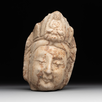 A Chinese marble head of Guanyin, Tang