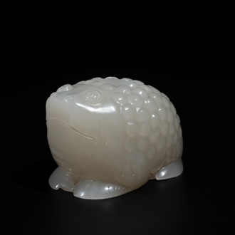 A Chinese white jade water pot in the shape of a three-legged toad, Qing