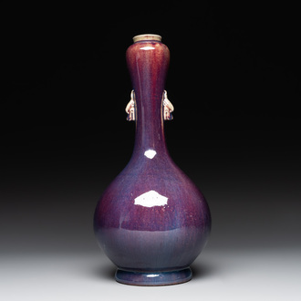 A Chinese flambé-glazed vase with 'chilong' handles, 18th C.