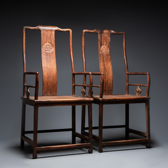 A pair of Chinese Huanghuali wood chairs, Ming