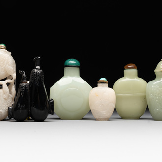 Six various Chinese hardstone and jade snuff bottles, 19/20th C.