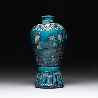 A fine Chinese Fahua 'meiping' vase with figural design, Ming