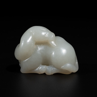 A Chinese white jade carving of a reclining camel, Qing