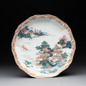 A Chinese famille rose 'river landscape' dish, Qianlong