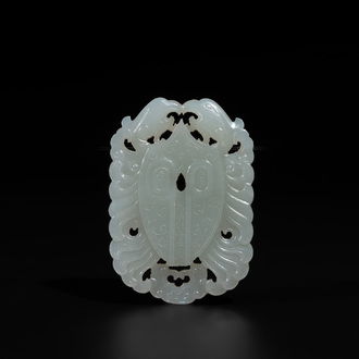A Chinese white jade 'double phoenix' plaque, Qianlong mark and possibly of the period