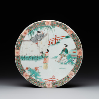 A Chinese famille verte 'Xi Xiang Ji' plaque, Kangxi