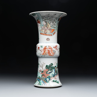 A Chinese famille verte 'gu' vase with narrative design, 19th C.