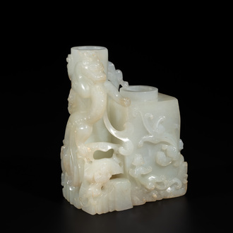 A Chinese white jade 'dragon' ink container with Qianlong mark and possibly of the period