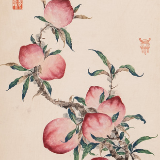 Xu Fu 徐郙 (1836-1908): 'Nine peaches and a bat', ink and colour on paper, dated 1898