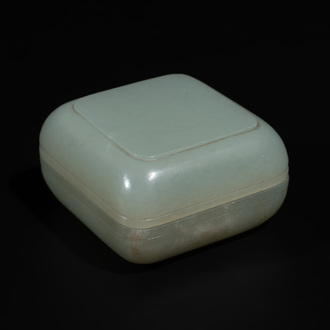 A square Chinese jade box and cover, 18/19th C.