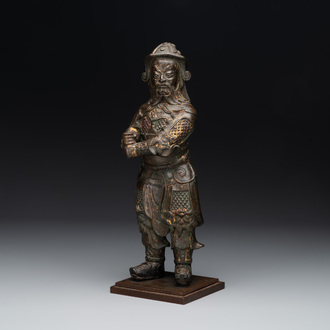 A fine Chinese gilt bronze figure of Zhou Cang 周倉, Ming