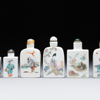 Six various Chinese famille rose snuff bottles, Zhou Hongkui 周洪葵造 mark, 19th C.