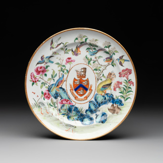 A rare Chinese Canton famille rose armorial plate with the arms of Wight, ca. 1810