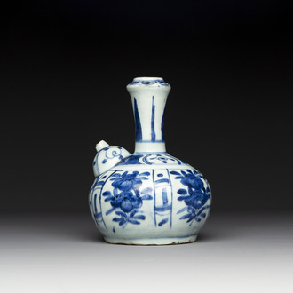 A Chinese blue and white kendi with floral design, Wanli