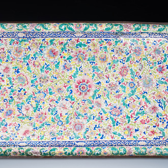 A massive Chinese Canton enamel rectangular tray with floral design, Yongzheng/Qianlong