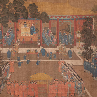 Chinese school: 'Qianlong's banquet', ink and colour on silk, Qing or later