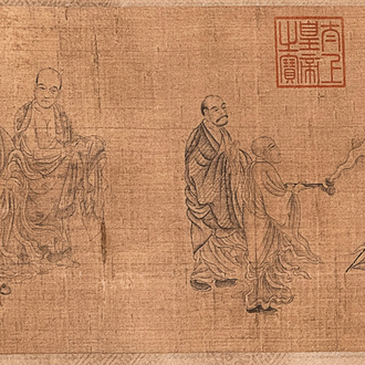 Ding Yunpeng 丁云鹏 (1547- ca. 1628): '14 Luohan', ink and colour on silk, Qianlong seal mark