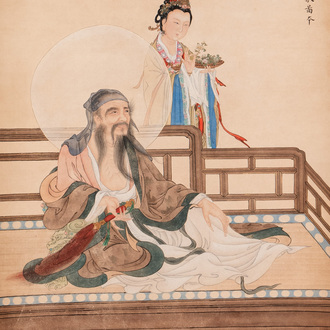 Huang Bore 黃般若 (1901-1968): 'Vimalakirti and his servant', ink and colour on paper, dated 1947
