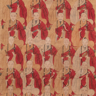 Chinese school: '24 monks', ink and colour on silk, Qing