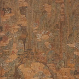 Chinese school: 'Mountainous landscape', ink and colour on silk, Ming or later