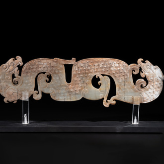 A Chinese nephrite jade ark-shaped 'chilong' plaque, Zhou/Han