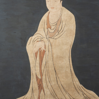 Chinese school: 'Guanyin', ink and colour on silk, Qing
