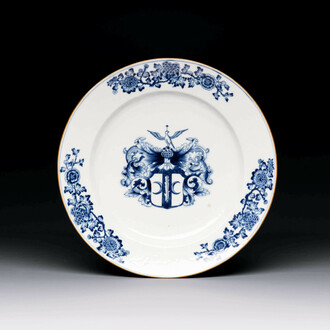 A Chinese armorial export blue and white plate with the arms of Valckenier of Amsterdam for the Dutch market, Yongzheng, ca.1735