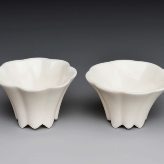 A pair of Chinese Dehua blanc de Chine flower-shaped cups, Kangxi
