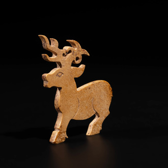 A rare Chinese calcified jade 'deer' pendant, Western Zhou
