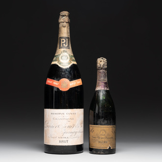 A jeroboam of Perrier-Jouët champagne from 1947 and a bottle of Veuve Clicquot champagne from 1904