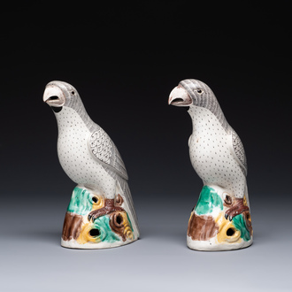 A pair of Chinese sancai-glazed parrots, Kangxi