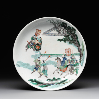 A Chinese famille verte dish with narrative design, lingzhi mark, Kangxi