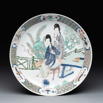 A fine Chinese famille verte 'court ladies' dish, Kangxi