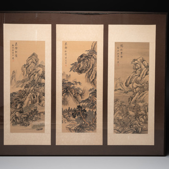 Xu Zhongying 徐仲英(Qing): three 'landscape' works, ink and colour on silk