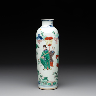 A Chinese wucai 'sleeve' vase with a scholar and servants, Transitional period