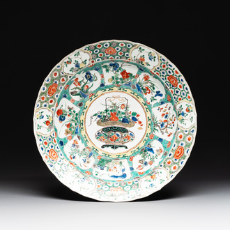 A Chinese famille verte 'flower basket' dish, artemisia leaf mark, Kangxi