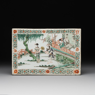 A Chinese famille verte 'Xi Xiang Ji' plaque, Kangxi