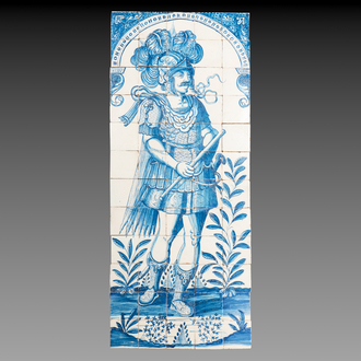 A rare and very large blue and white Dutch Delft 60-piece tile mural depicting Hannibal, 17th C.