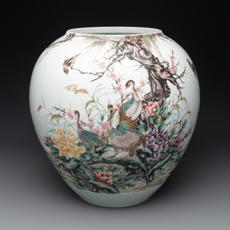 A Chinese famille rose 'ducks and flowers' vase, Xianfeng mark, Republic