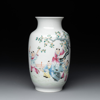 A Chinese famille rose 'playing boys' vase, Hongxian mark, Republic