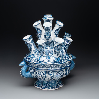 A large blue and white Dutch Delft tulip vase, ca. 1900