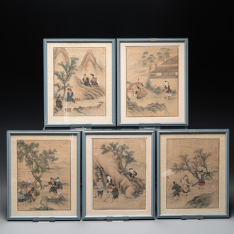 Chinese School: 'folktales', ink and colour on paper, 19th C.