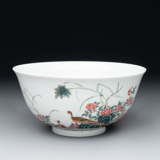 A Chinese famille rose 'pheasants and flowers' bowl, Yongzheng mark, Republic