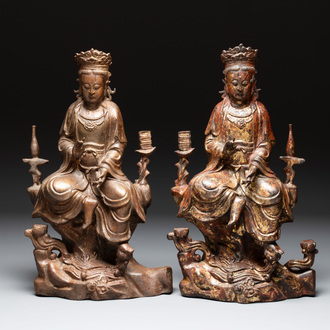 Two Chinese gilt-lacquered bronze sculptures of Bodhisattva, 20th C.