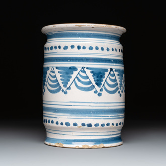 A blue and white Dutch Delftware albarello, Northern Netherlands, 17th C.