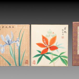 Wang Xuezhong 王學仲 (1925-2013) and Wang Jiyuan 王濟遠 (1893-1975): 'Calligraphy' and 'Flowers', ink on paper