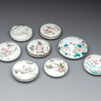 Eight Chinese famille rose seal paste boxes, various marks, Republic