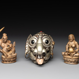 A Tibetan kapala and two Sino-Tibetan bronze figures, 19/20th C.