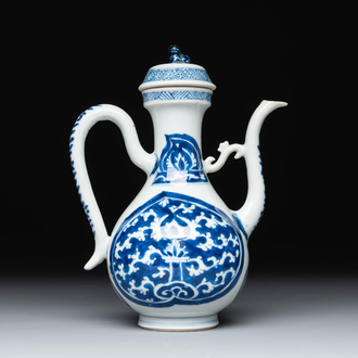 A Chinese blue and white ewer with stylised floral design for the Islamic market, Kangxi