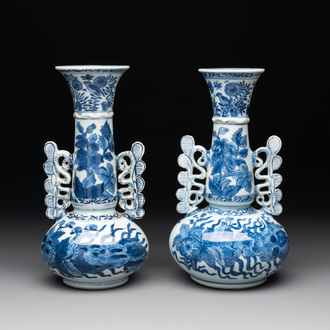 A pair of Chinese blue and white vases after Venetian glass models, Kangxi